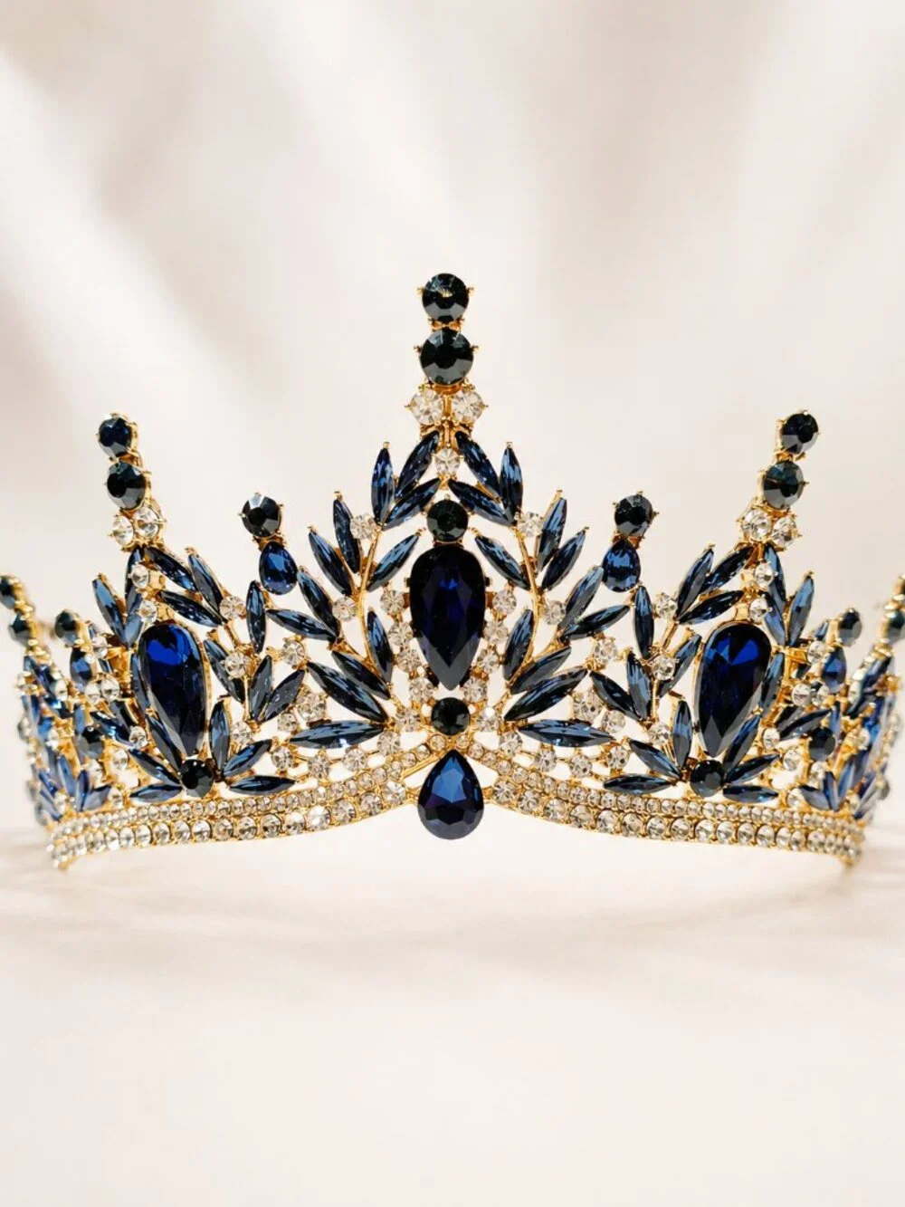 Navy blue tiara, Gold Crystal Crown, Rhinestone Tiara, Formal crown headpiece